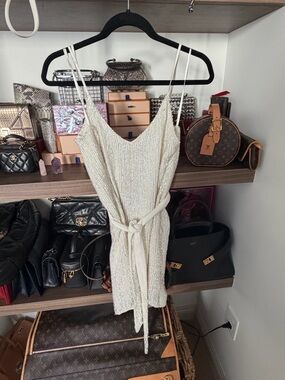 Retrofete Beaded Slip Dress with Waist Tie